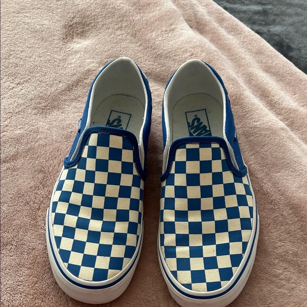 Vans Blue and White Checkered Slip-On Sneakers - Picture 1 of 7
